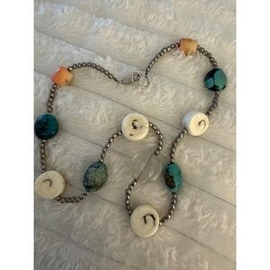 Vintage Southwest Necklace Sterling Silver Turquoise Spiny Oyster Quartz 20”